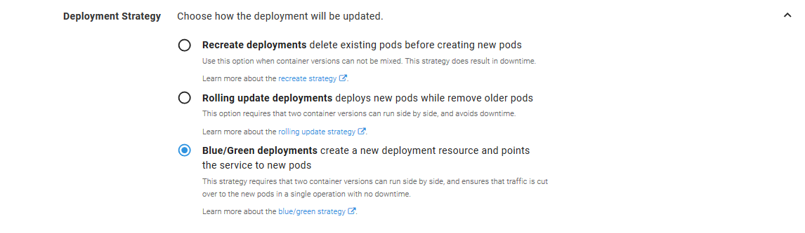 Kubernetes deployment strategy