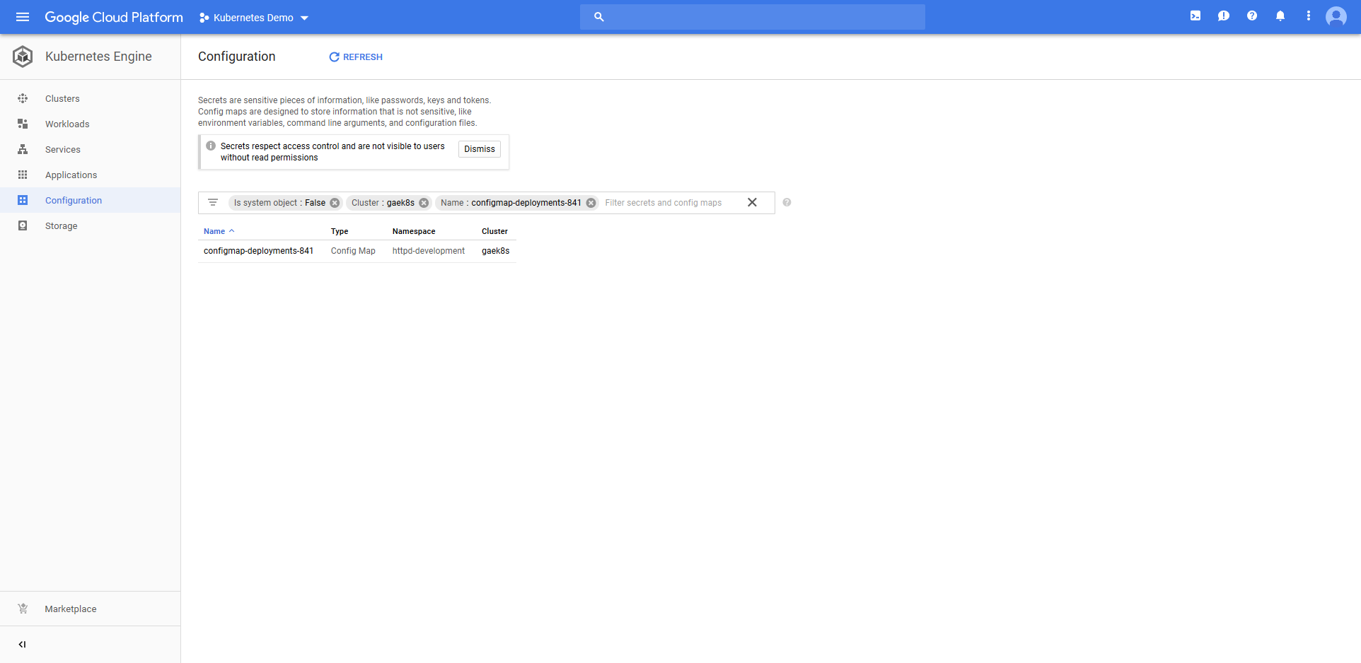 Kubernetes google cloud configmap