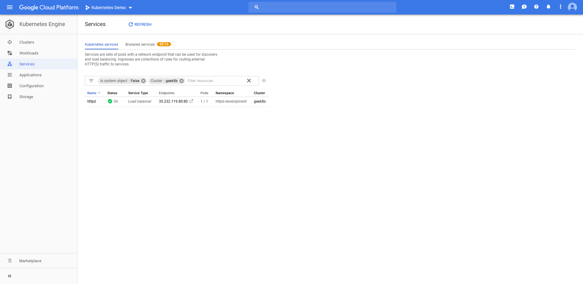 Kubernetes google cloud services