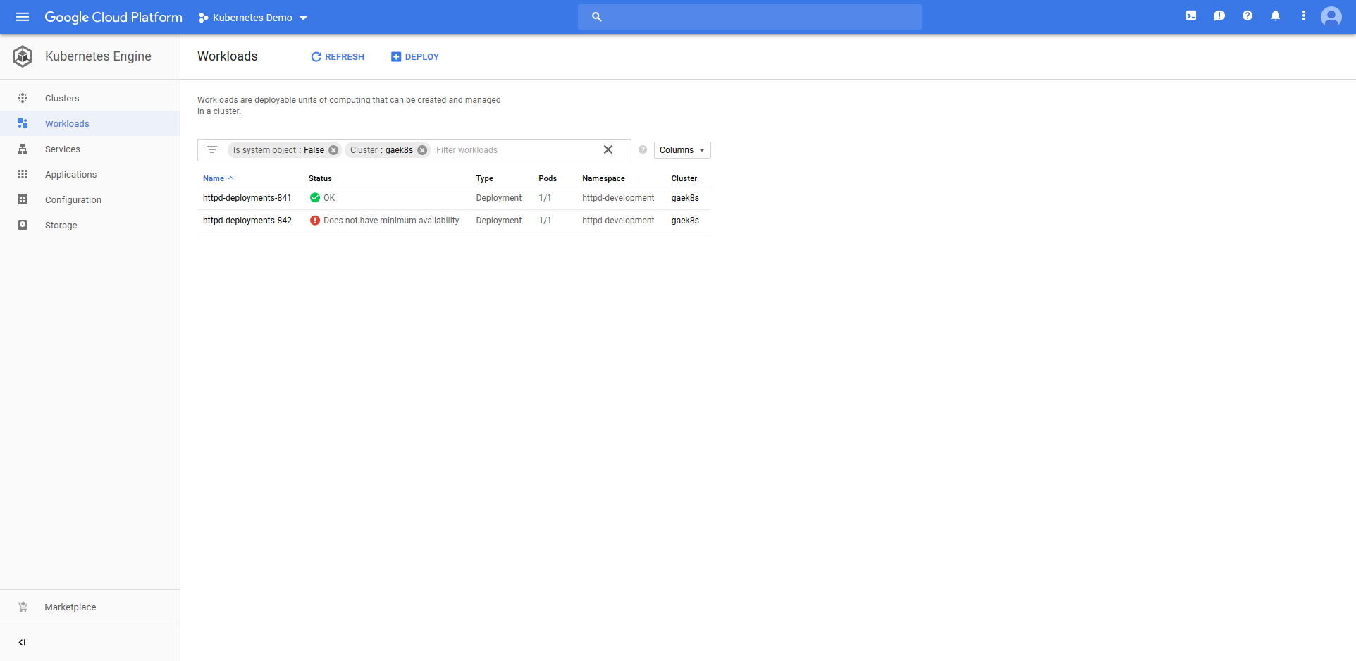 Kubernetes google cloud workload 2