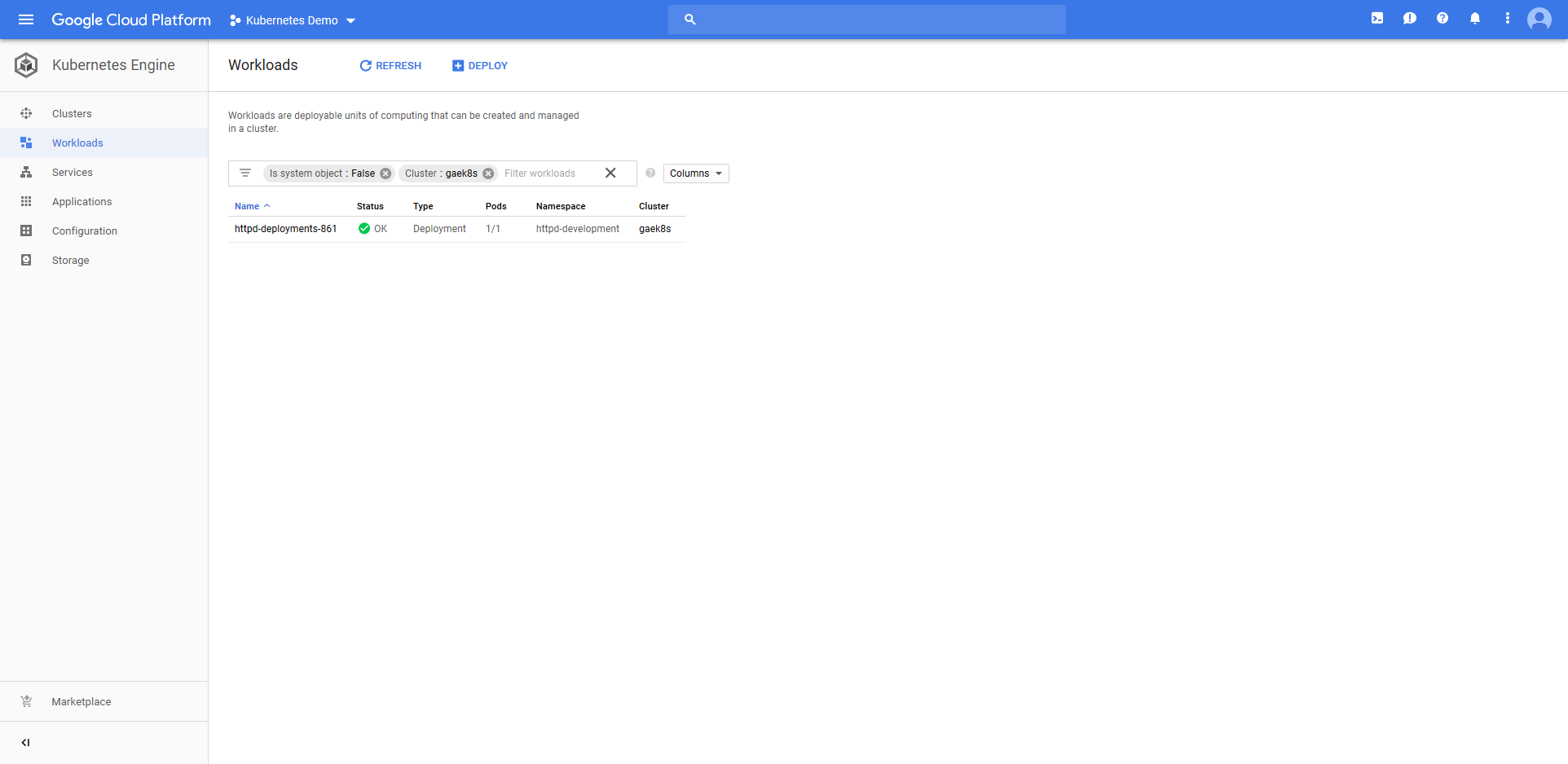 Kubernetes google cloud workload 3