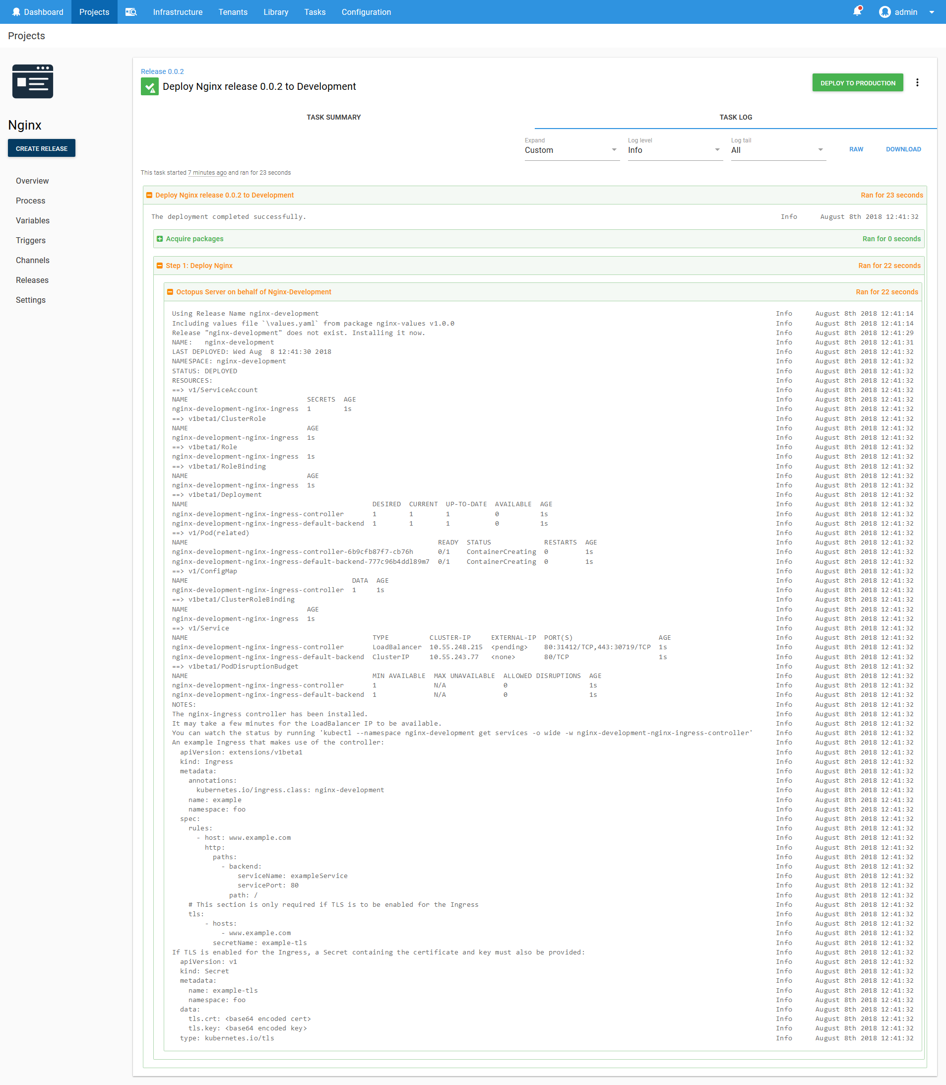 Kubernetes helm nginx development