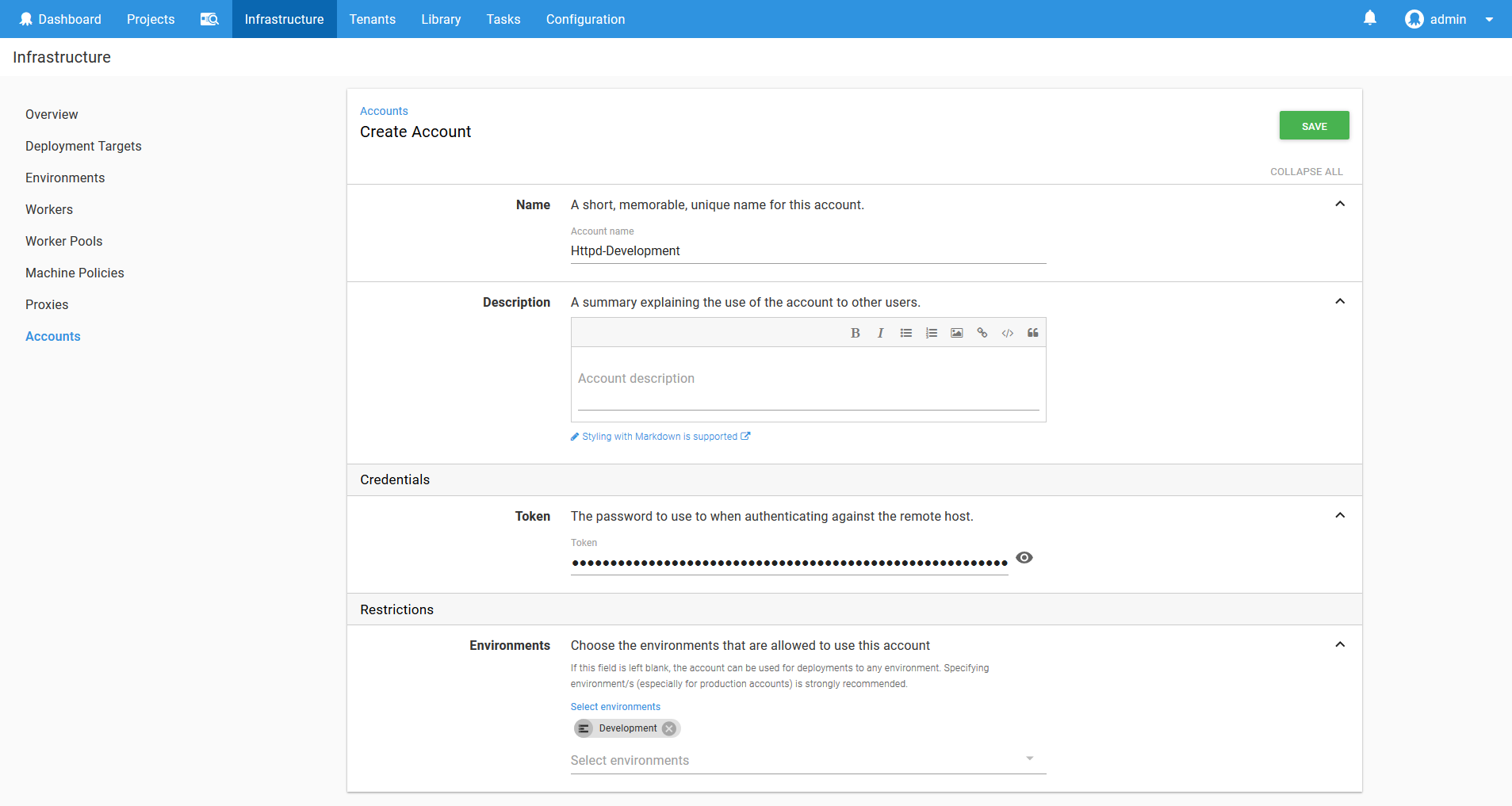 Kubernetes hhtpd development token