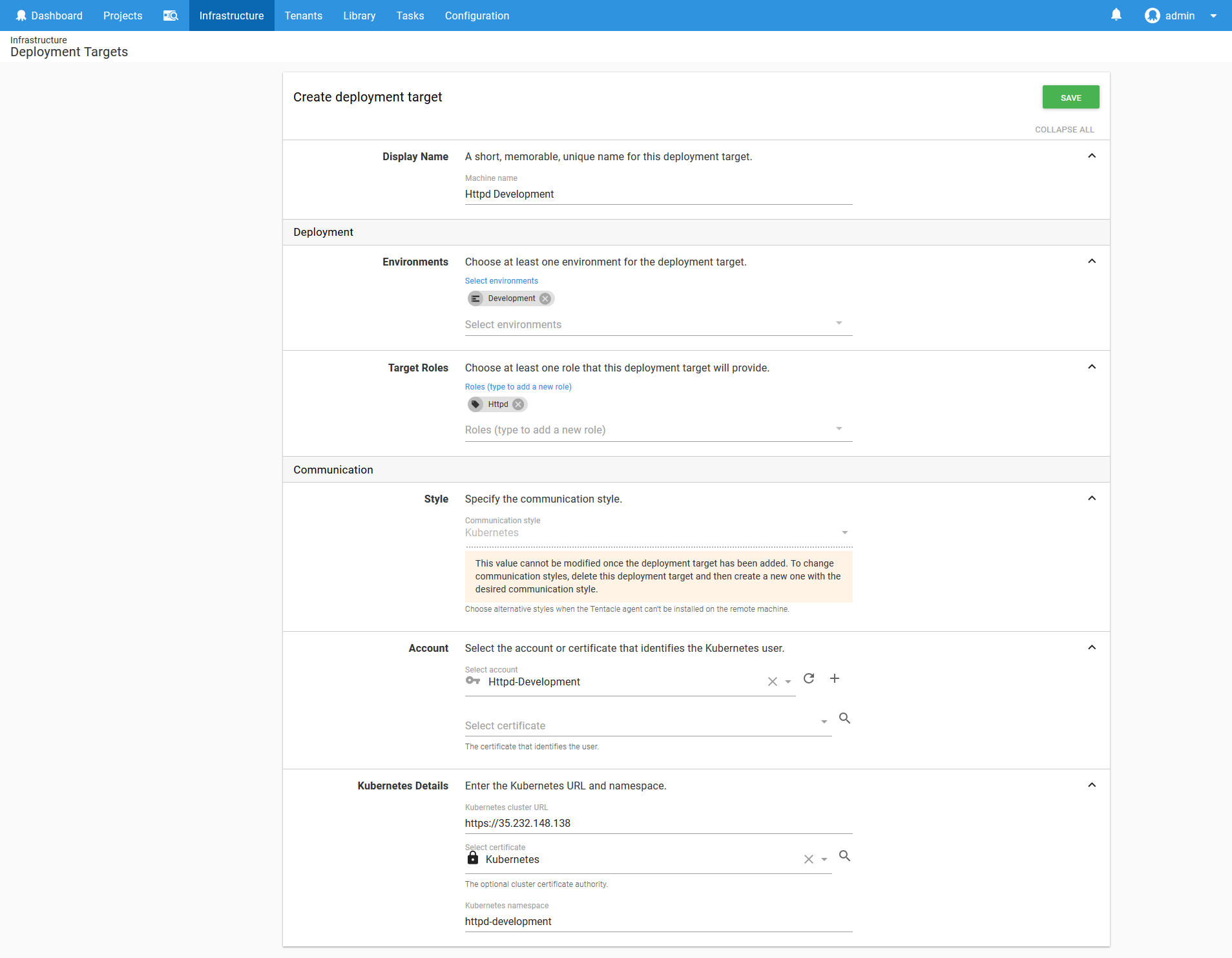 Kubernetes httpd development target