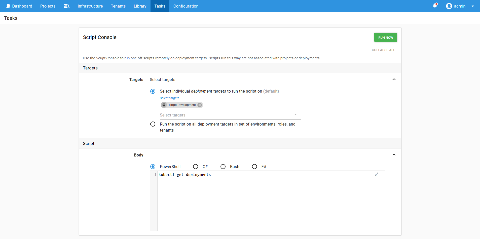 Kubernetes script console