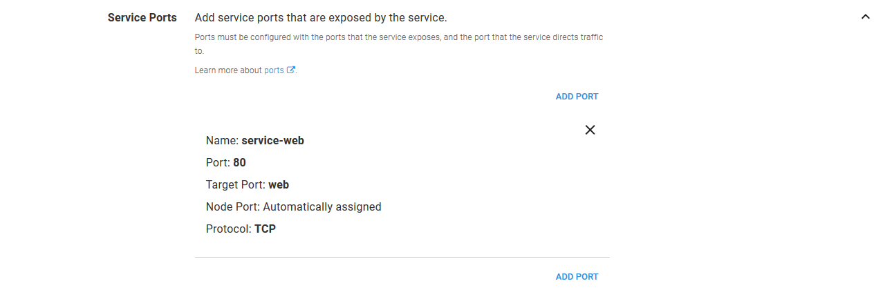 Kubernetes service port summary