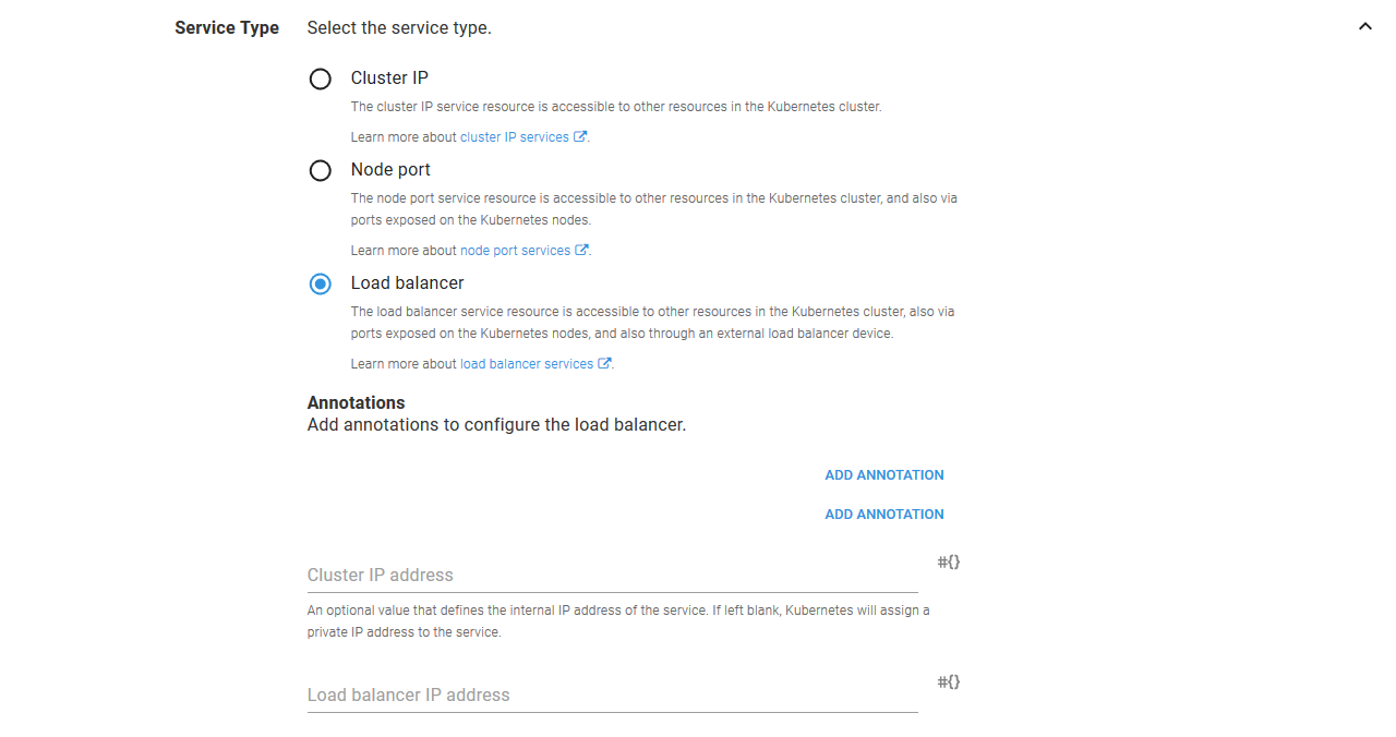 Kubernetes service type