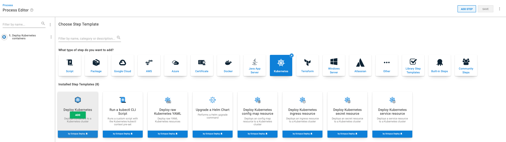 Deploy Kubernetes Containers step