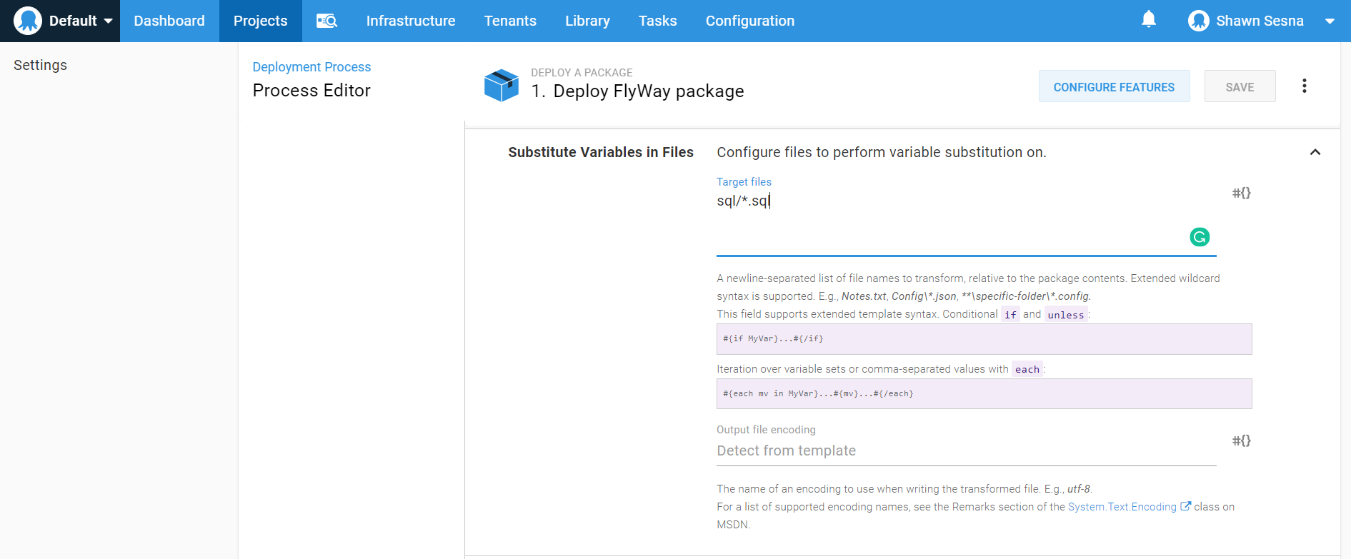 Octopus project step variable replacement sql