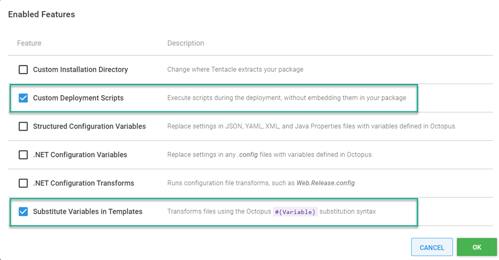 Octopus configure features