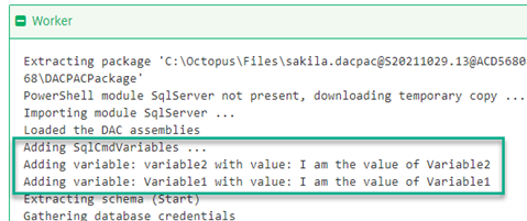 Octopus sql cmd variables log