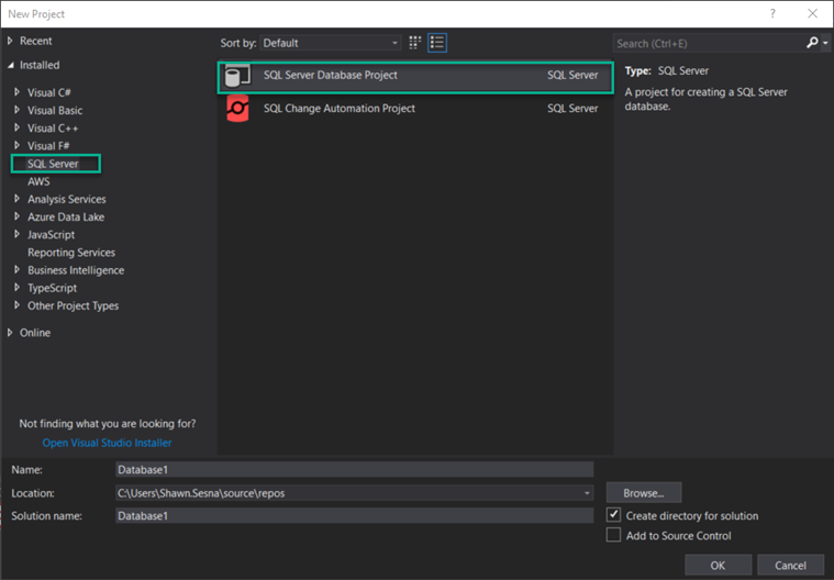 Visual studio new project