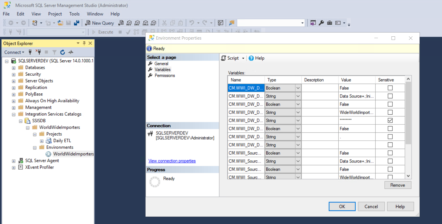 Ssms ssisdb environmentvariables