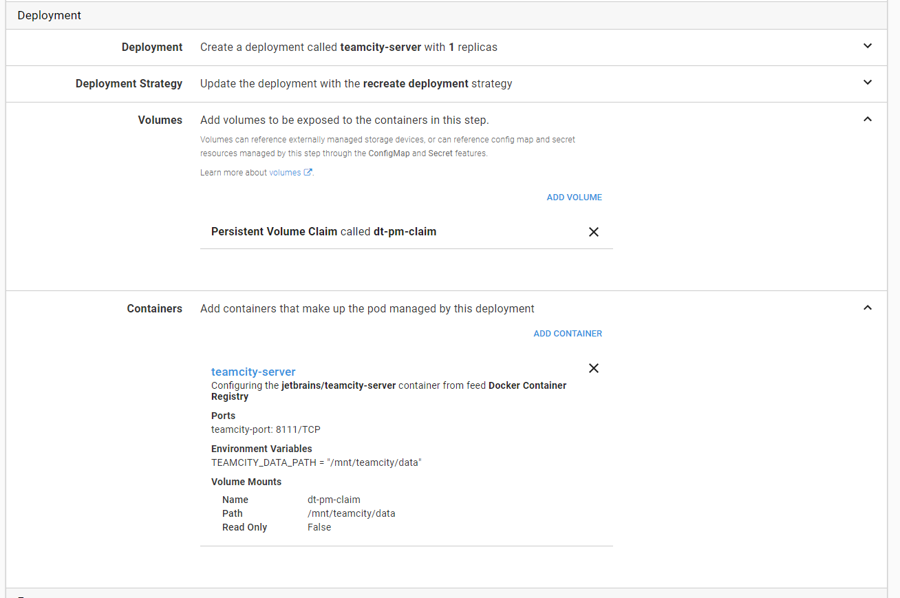 Deployment summary section volume