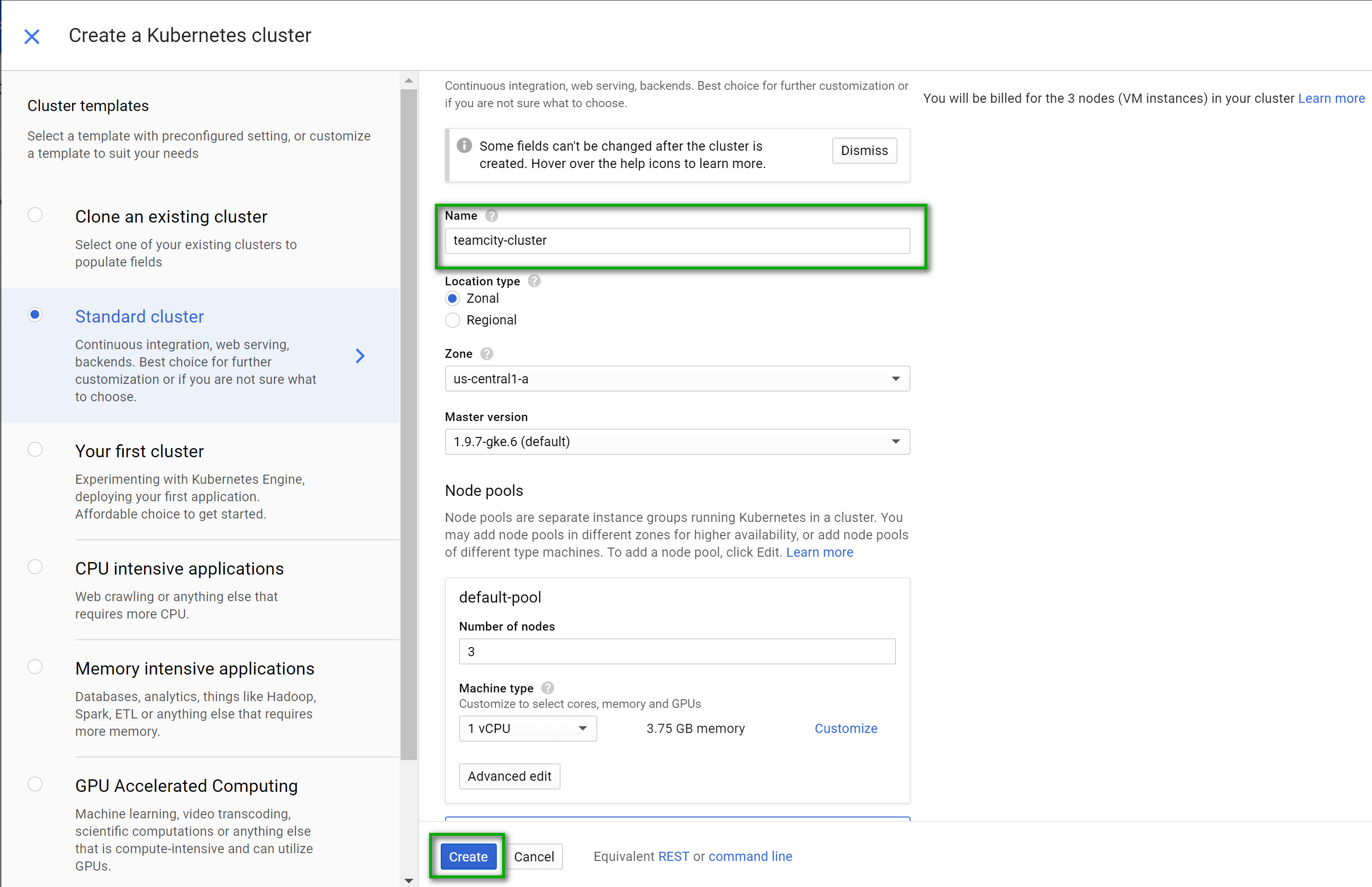 Gcp create k8s cluster wizard
