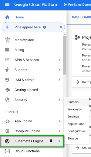 Gcp dashboard select k8s