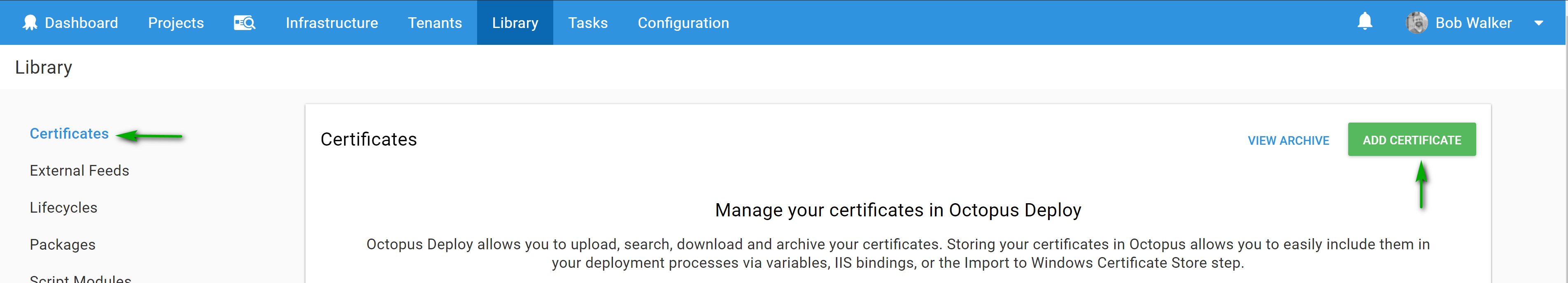 Octopus add certificate