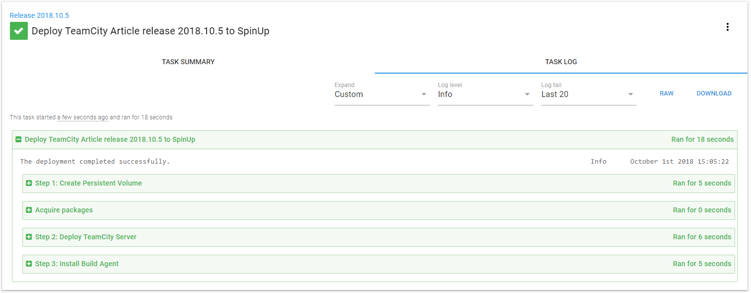 Octopus deploy agent deployment default results