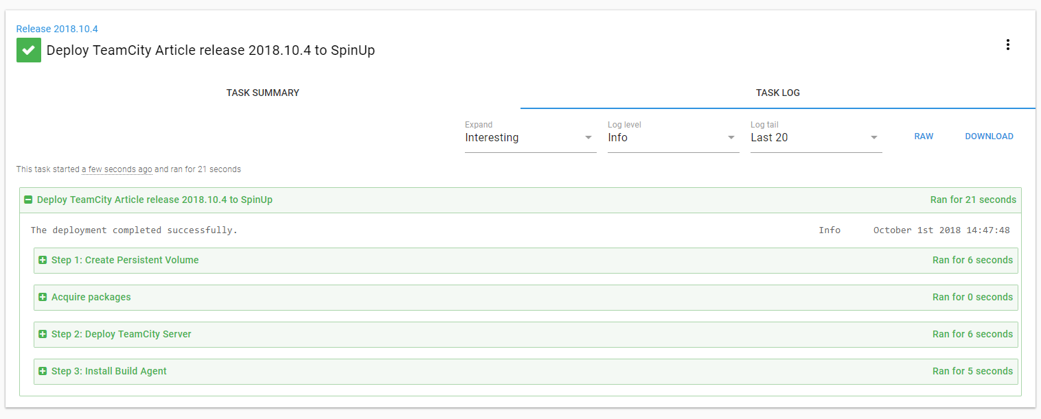Octopus deploy agent deployment results