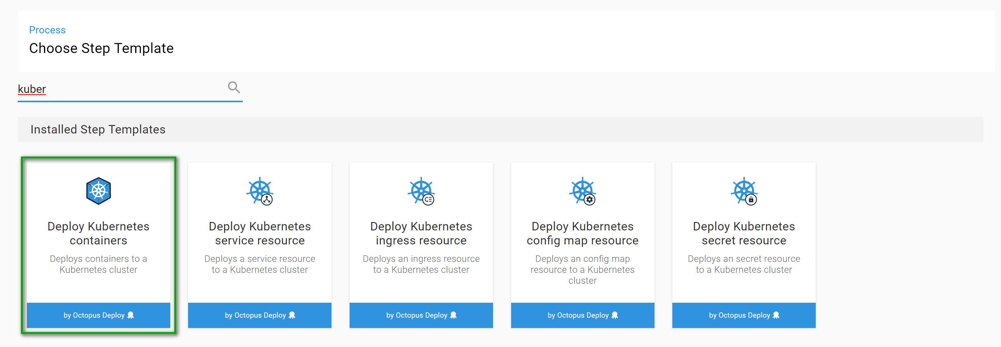 Octopus deploy select k8s step