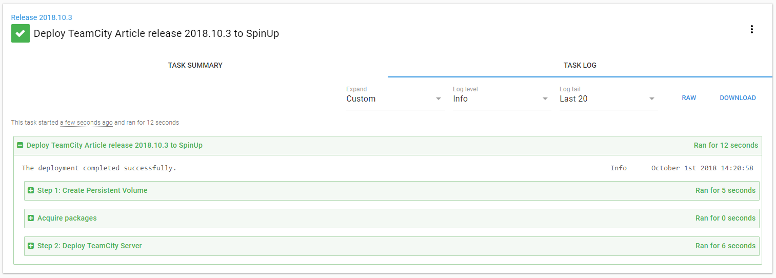 Octopus deploy successful volume deployment