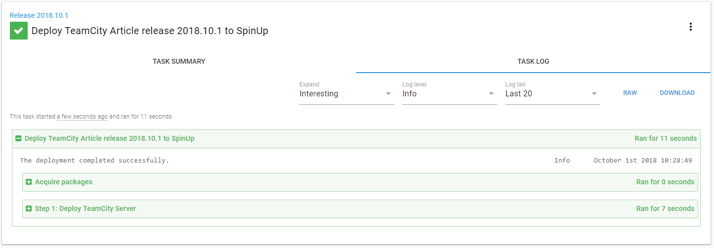 Octopus deploy team city server results