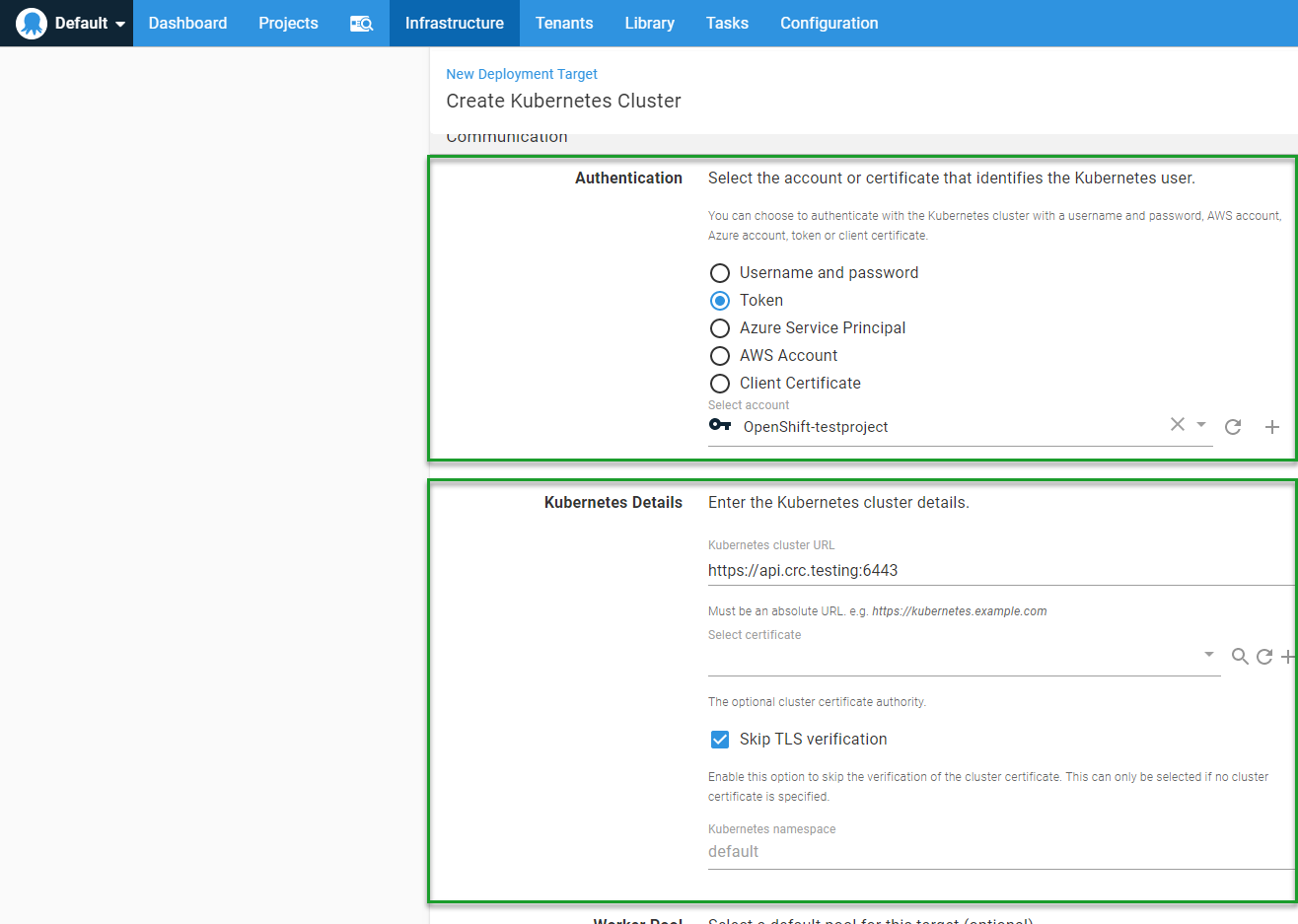 Octopus kubernetes target