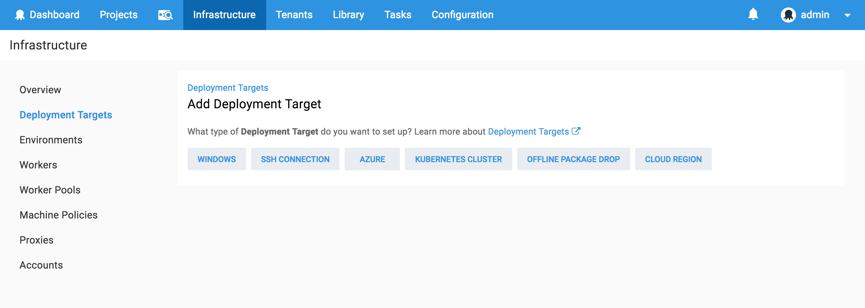 Deployment target categories