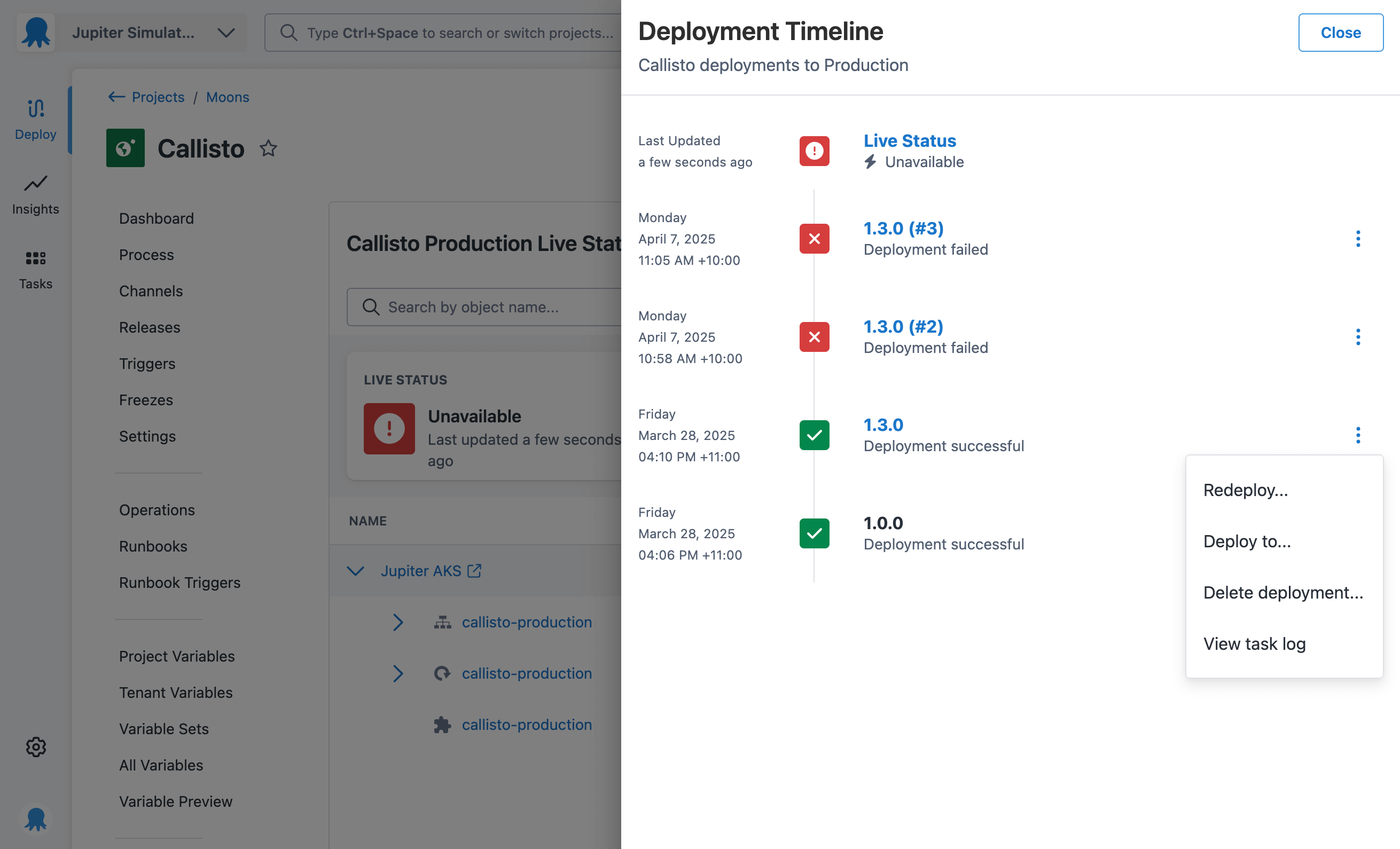 Deployment timeline