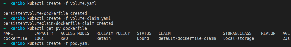 Kaniko console output from kubectl