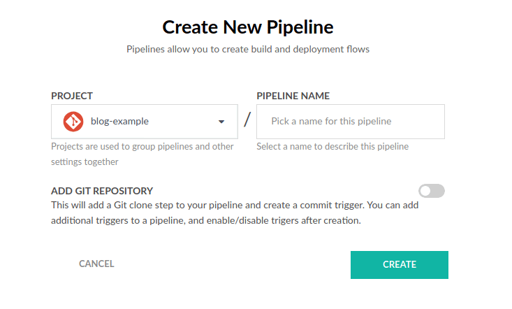 Codefresh create new pipeline