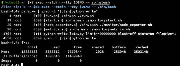 Docker memory usage using the free command