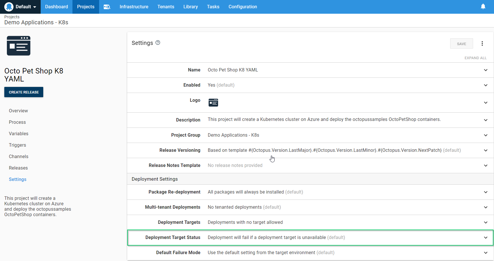 Project target settings