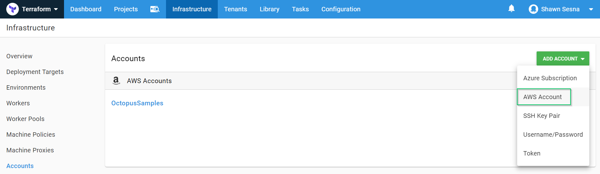 Octopus create account aws