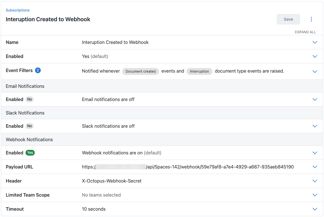 Subscription to webhook