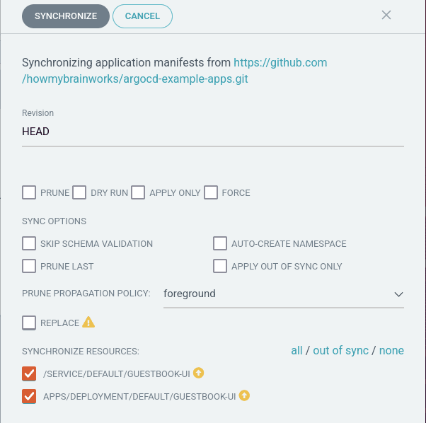 App synchronize page