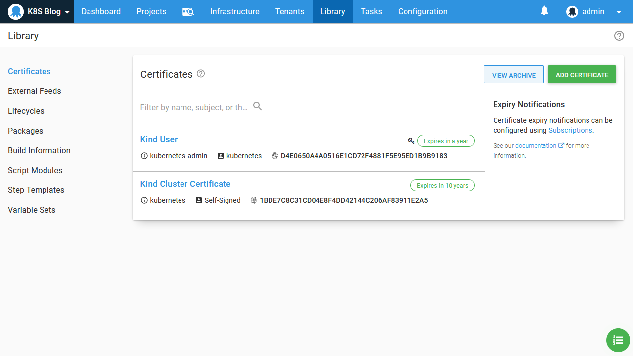 Certificates