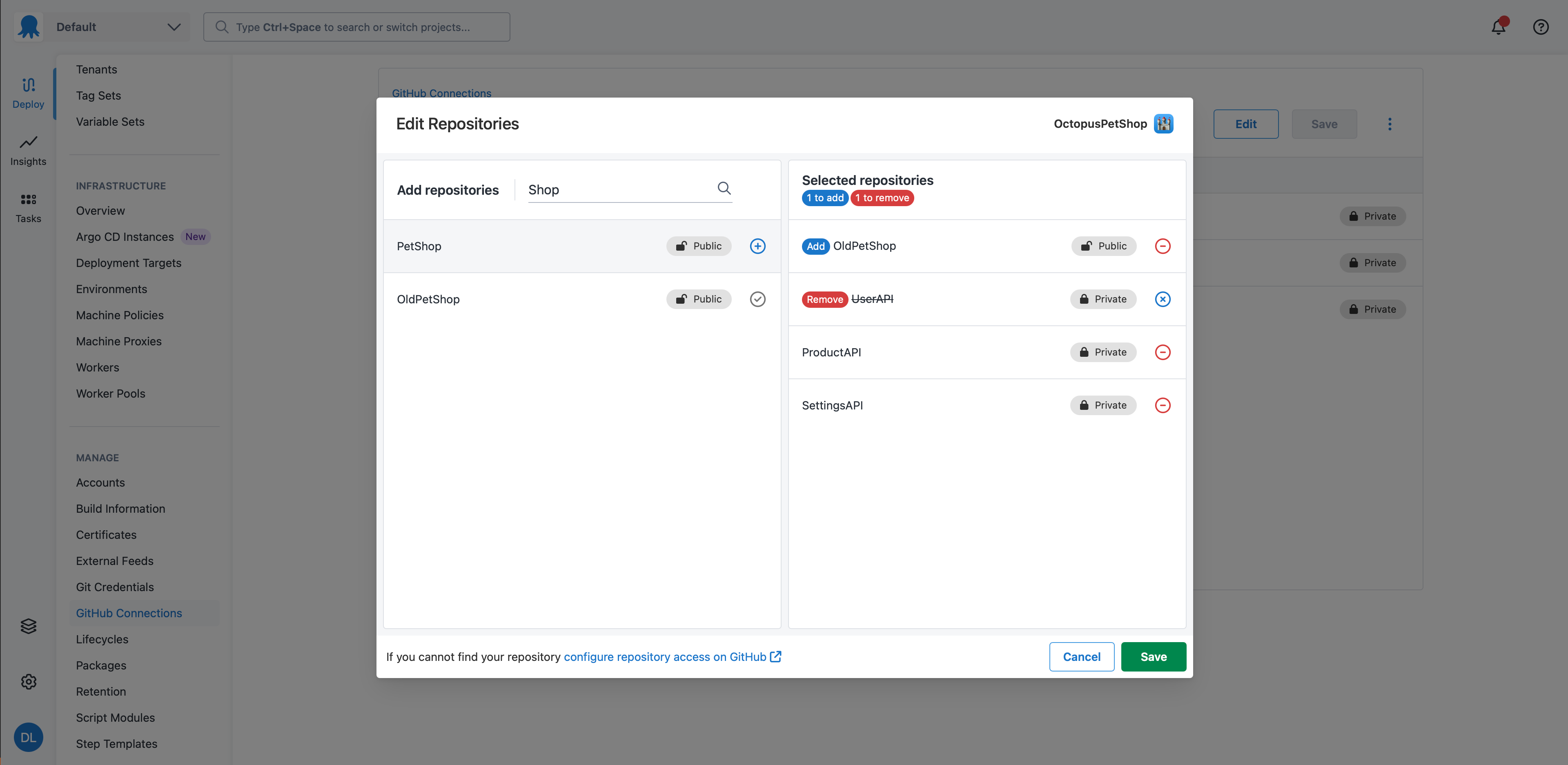 Screenshot of new selector modal
