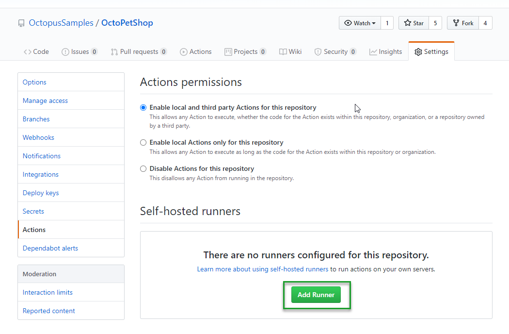 Github actions add runner