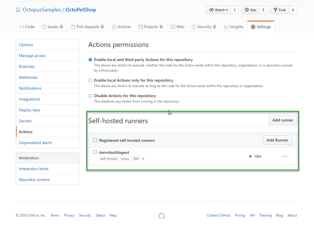 Github actions local runner