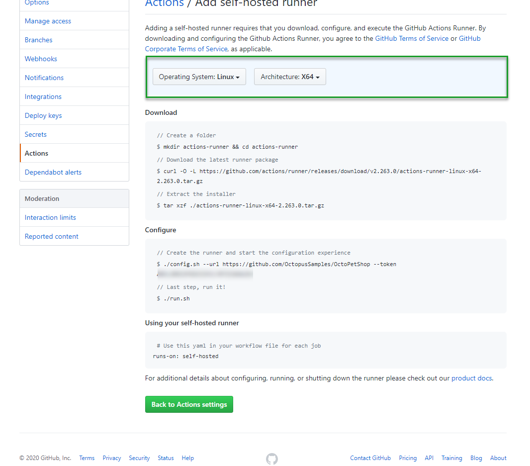 Github actions runner choices