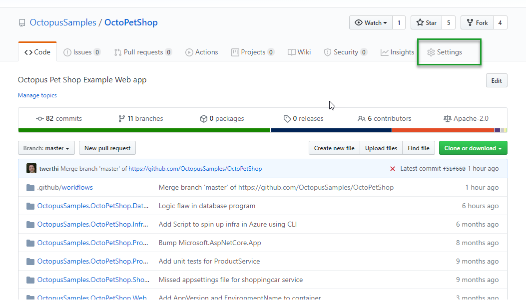 Github actions settings