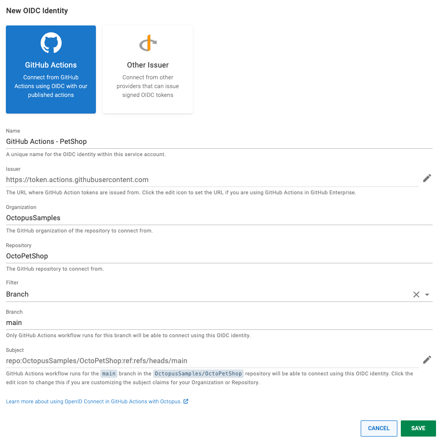 The OIDC identity is configured