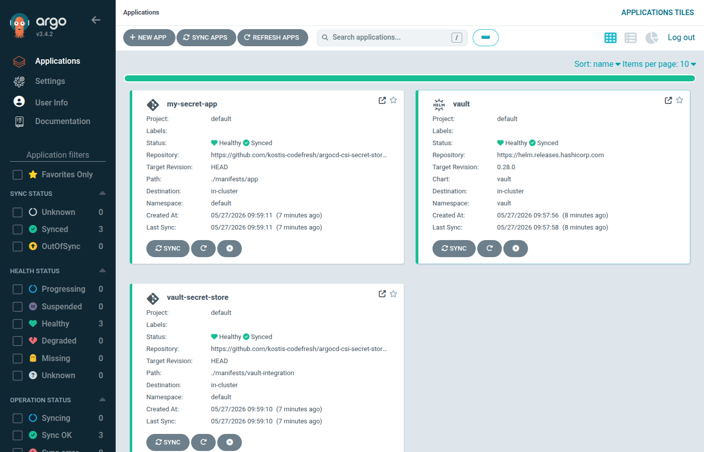 Argo CD dashboard