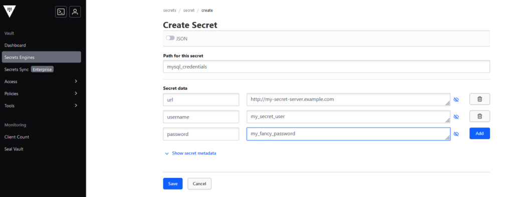 Creating secrets in HashiCorp Vault