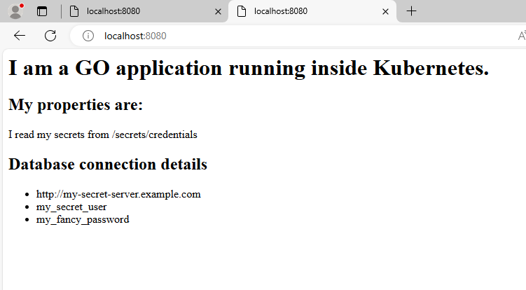 Application successfully reading secrets from Vault