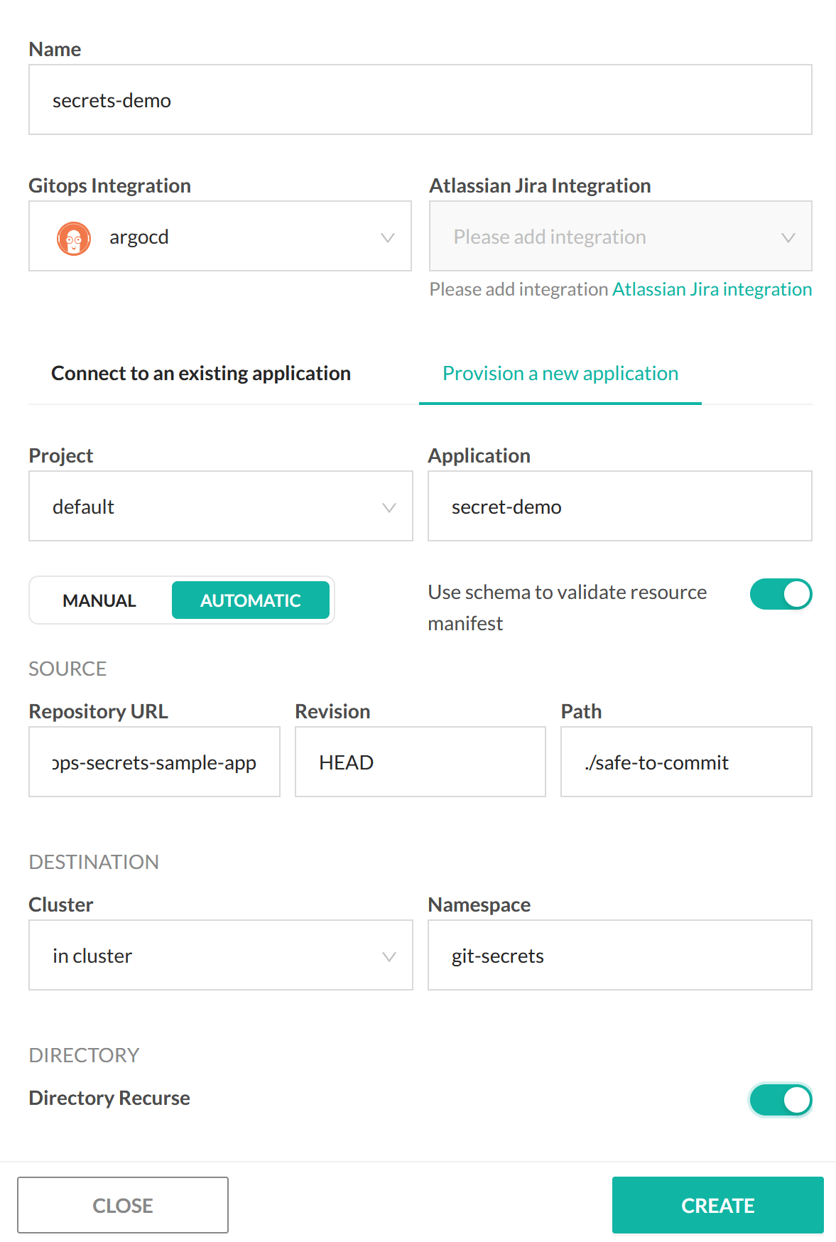 Deploy GitOps application