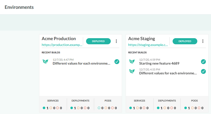 Deployment dashboard