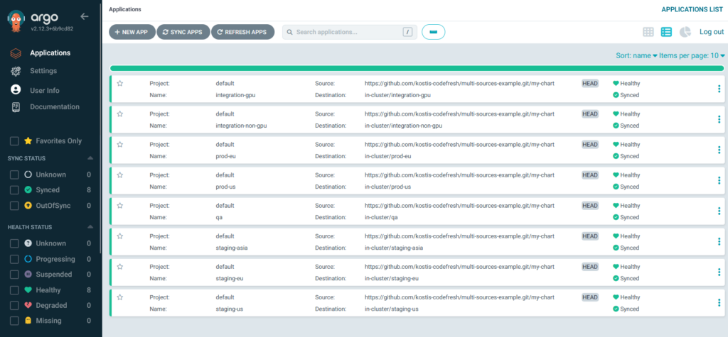 All Argo CD applications created in a single step