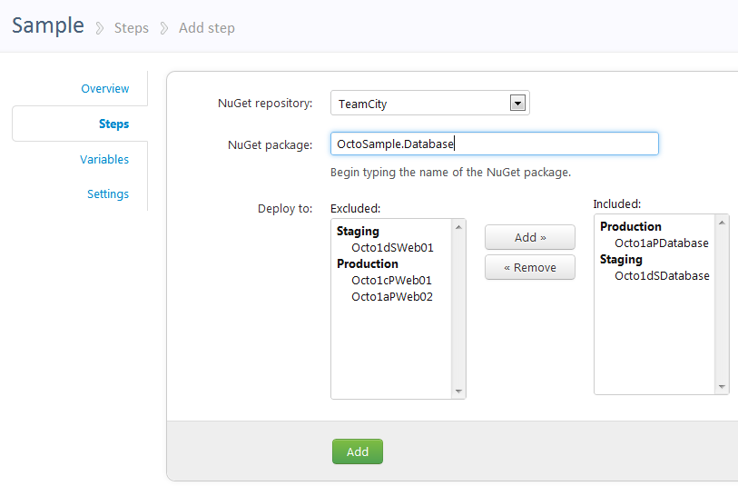 Create step in Octopus